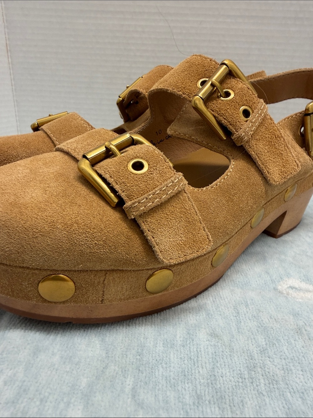 Charlotte Stone Tan Suede Buckle Platform Sandals - Picture 3 of 6